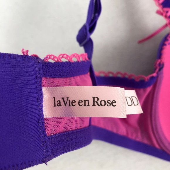 La Vie en Rose Women's Size 34DD Purple Pink Mesh Lace Trim Bow Detail Bra - Picture 7 of 9